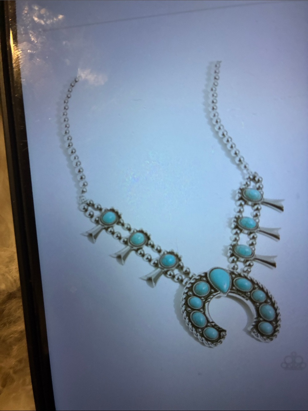 Turquoise Stone Cluster Squash Blossom Necklace - Unknown Brand